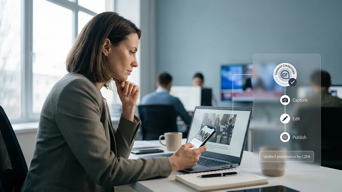 C2PA content credentials showing provenance for AI-generated media.